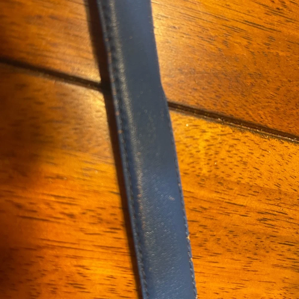 Classic Navy Leather Belt with Gold Buckle